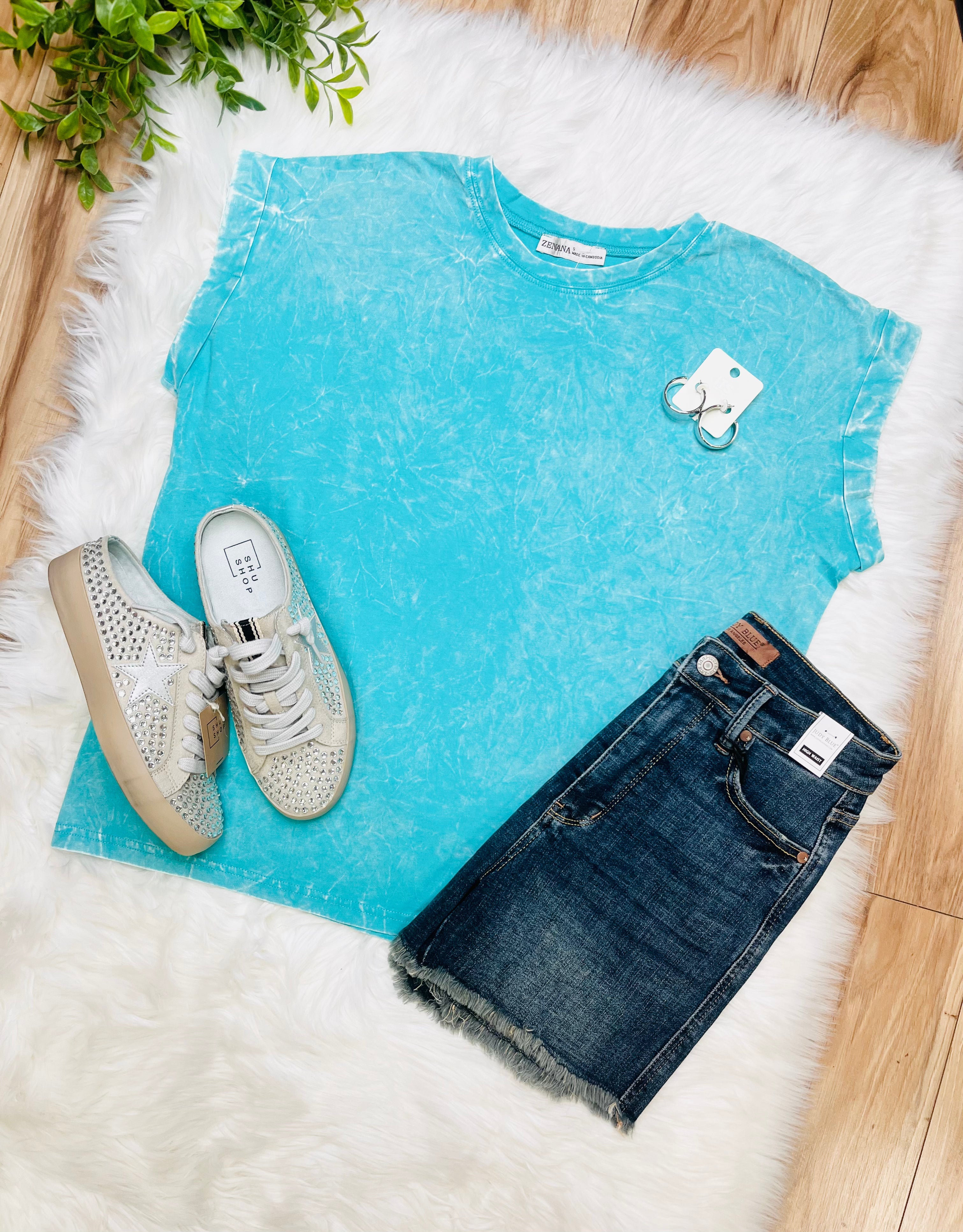 Zenana Crinkle Basic Washed Round Neck Short Sleeve Top