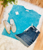 Zenana Crinkle Basic Washed Round Neck Short Sleeve Top