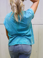 Zenana Crinkle Basic Washed Round Neck Short Sleeve Top