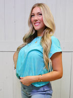 Zenana Crinkle Basic Washed Round Neck Short Sleeve Top