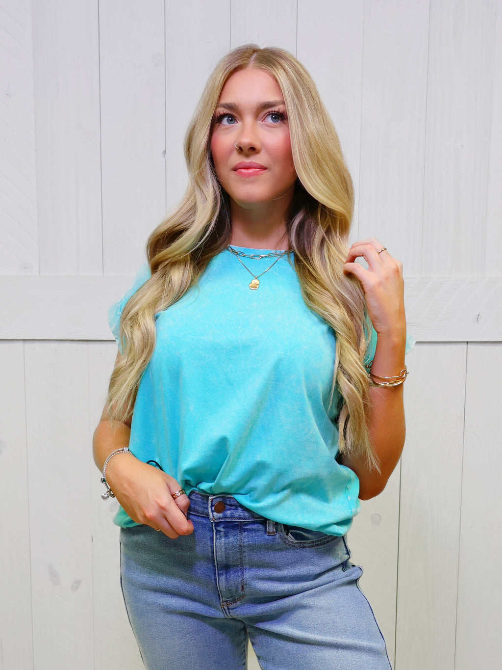 Zenana Crinkle Basic Washed Round Neck Short Sleeve Top