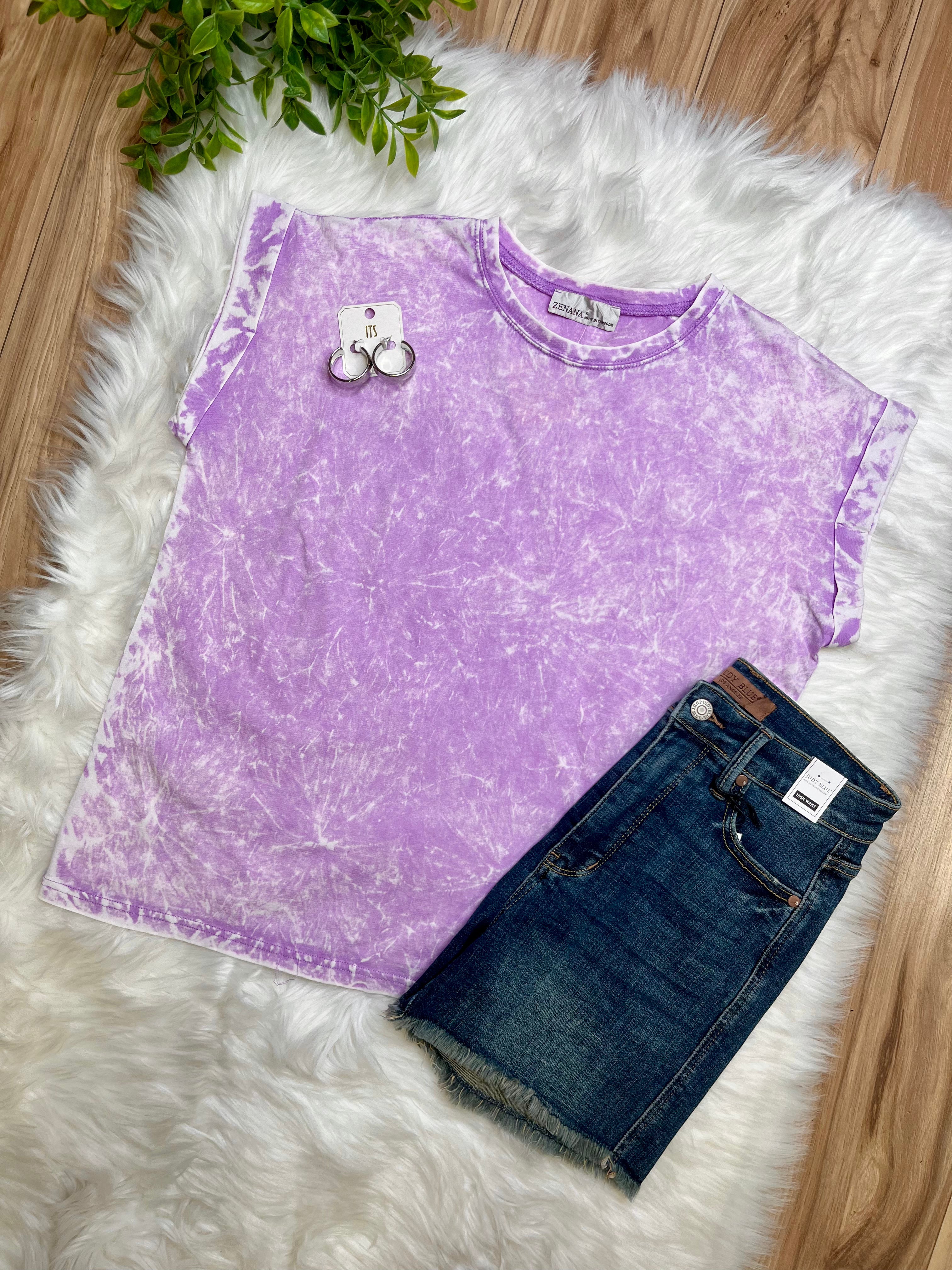 Zenana Crinkle Basic Washed Round Neck Short Sleeve Top