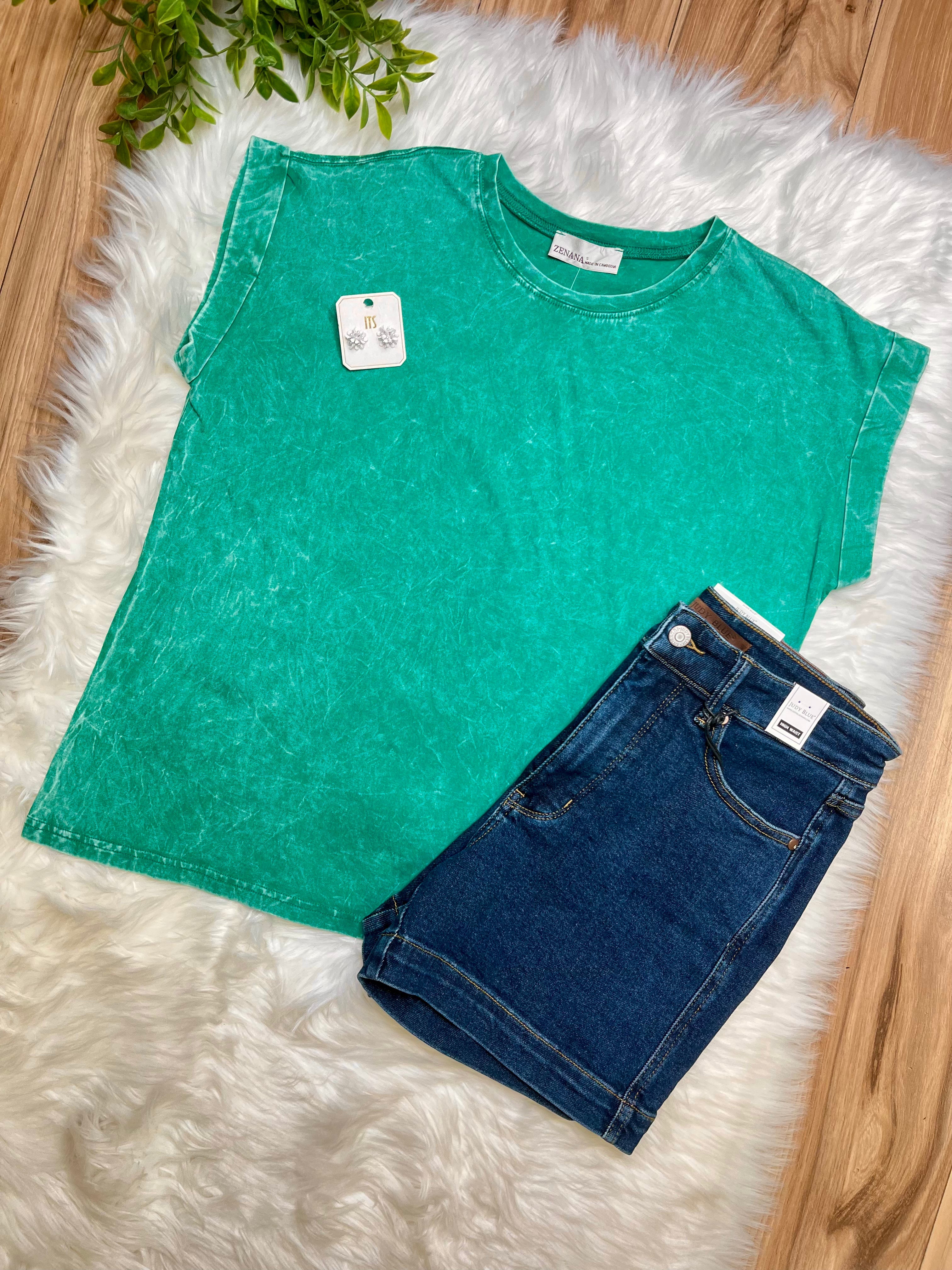 Zenana Crinkle Basic Washed Round Neck Short Sleeve Top