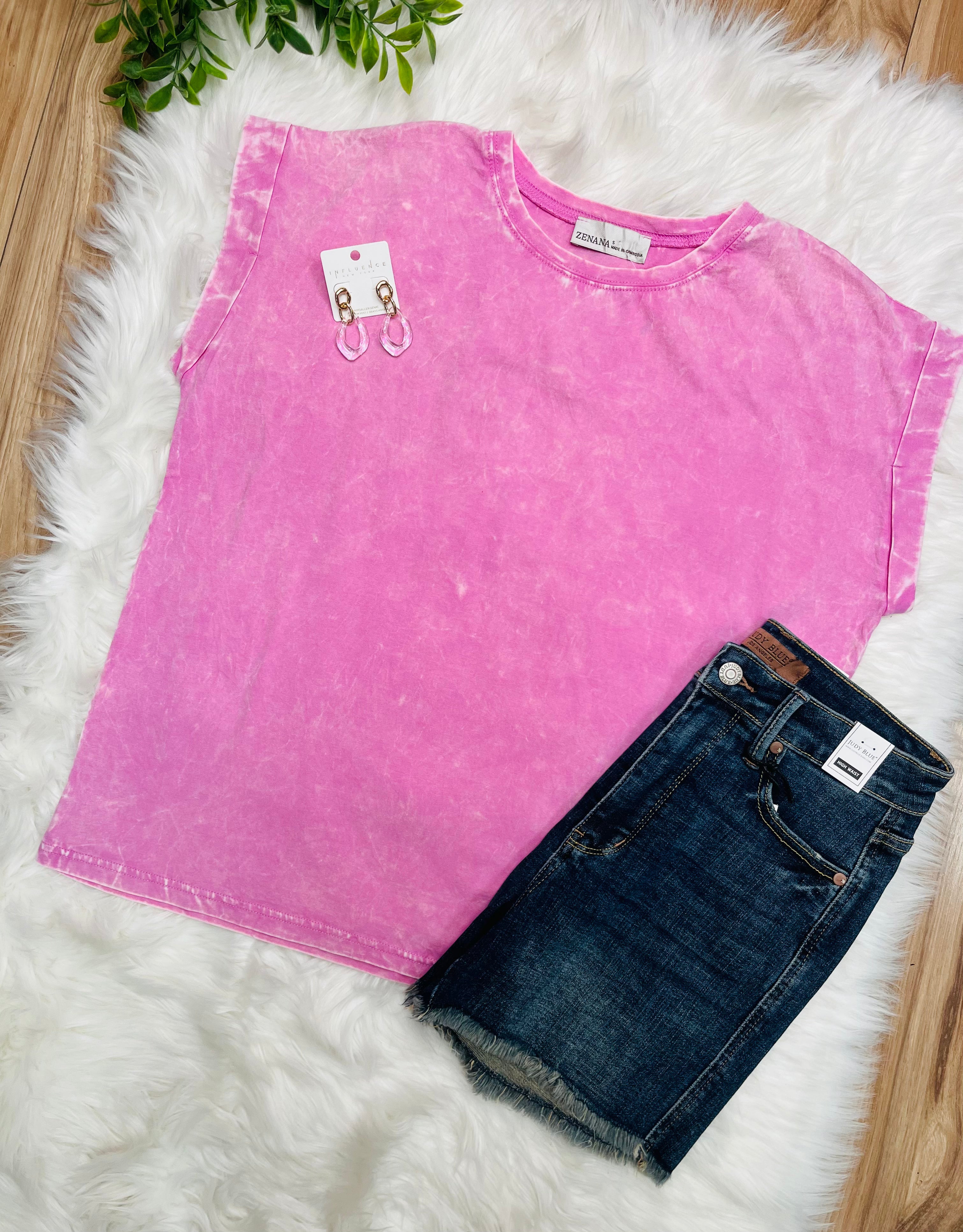 Zenana Crinkle Basic Washed Round Neck Short Sleeve Top