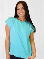 Zenana Crinkle Basic Washed Round Neck Short Sleeve Top