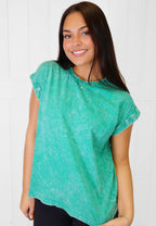 Zenana Crinkle Basic Washed Round Neck Short Sleeve Top