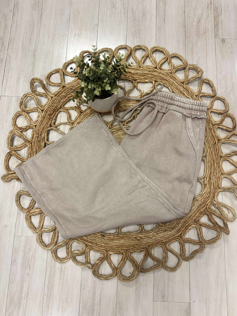 Zenana Curvy Acid Wash Fleece Pants Ash Mocha