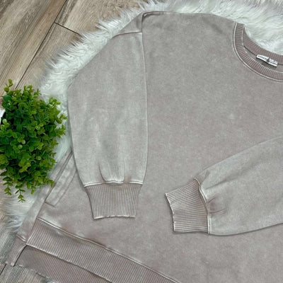 Zenana Curvy Acid Wash Hi Low Pullover Sweater Ash Mocha Basic