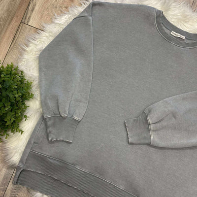 Zenana Curvy Acid Wash Hi Low Pullover Sweater Sleet Grey Basic