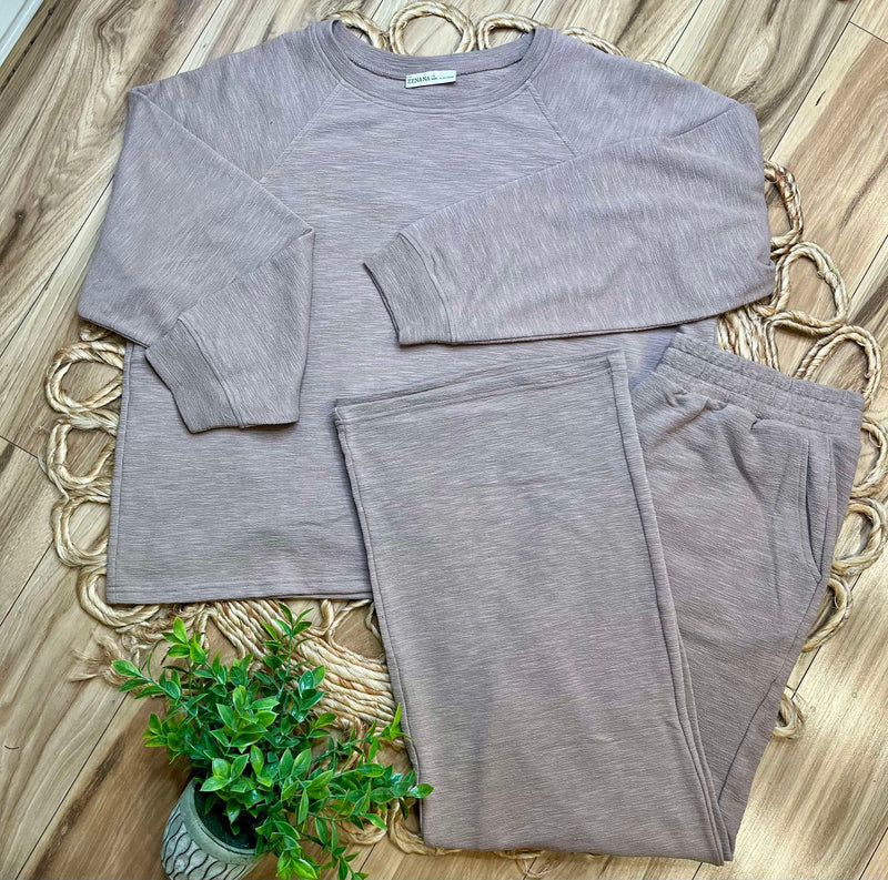 Zenana Curvy Long Sleeve Lounge Set Taupe