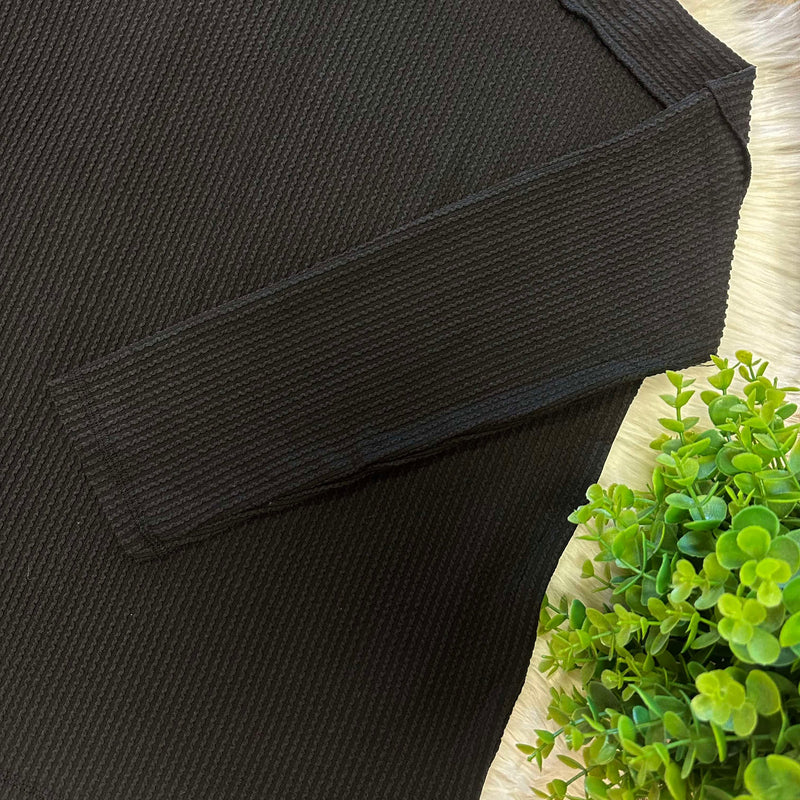 Zenana Curvy Ribbed Raw Edge Top Black