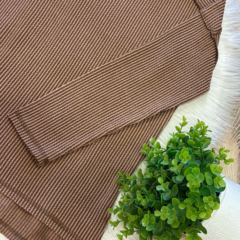 Zenana Curvy Ribbed Raw Edge Top Brown