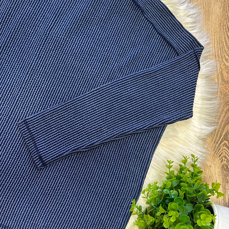 Zenana Curvy Ribbed Raw Edge Top Navy
