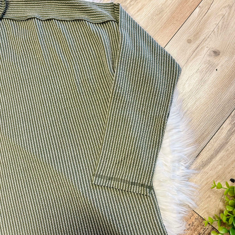Zenana Curvy Ribbed Raw Edge Top Olive