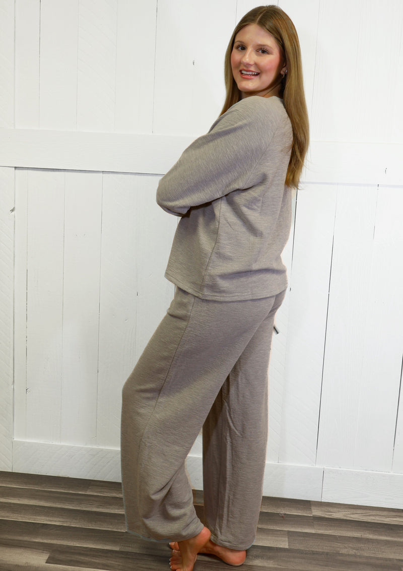 Zenana Curvy Slub Long Sleeve Lounge Set Color Coco