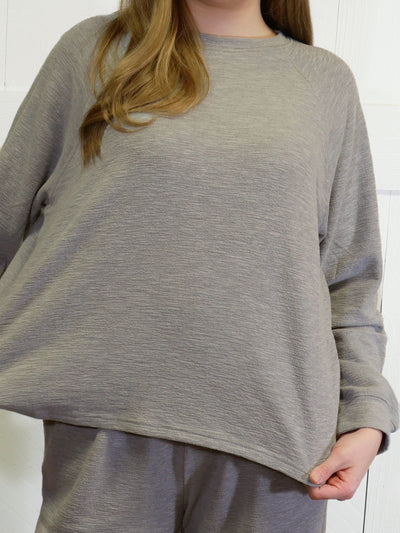 Zenana Curvy Slub Long Sleeve Lounge Set Color Coco