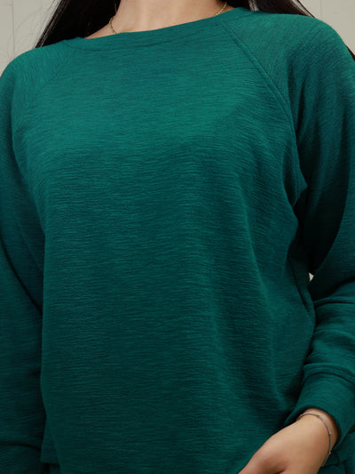 Zenana Curvy Slub Long Sleeve Lounge Set Dark Green