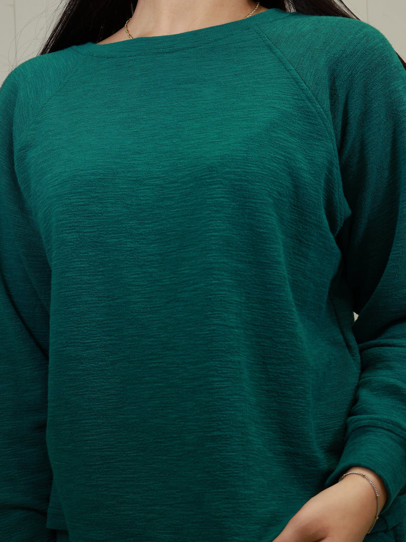 Zenana Curvy Slub Long Sleeve Lounge Set Dark Green