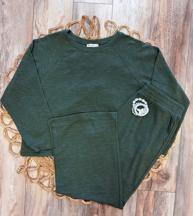 Zenana Curvy Slub Long Sleeve Lounge Set Ruby Dark Olive