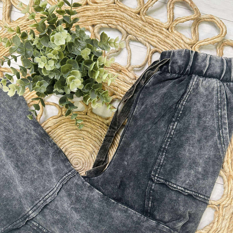 Zenana Exposed Seam Flare Hem Drawstring Pants Ash Black