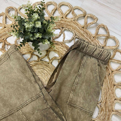 Zenana Exposed Seam Flare Hem Drawstring Pants Mocha Brown