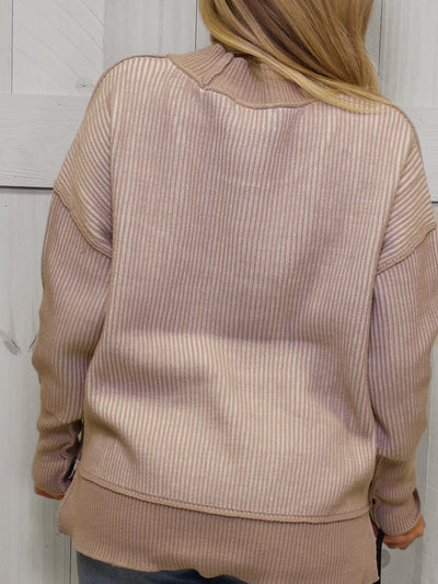 Zenana Exposed Seam Two Tone Ash Mocha Sweater