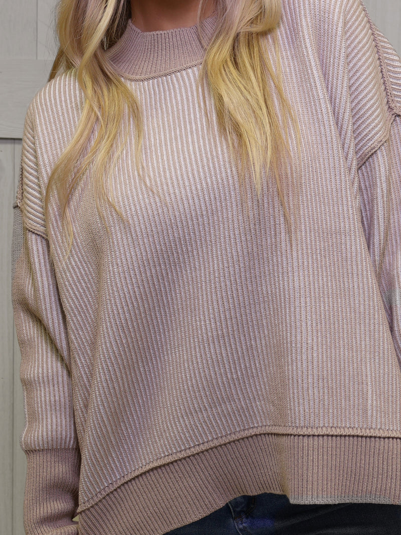 Zenana Exposed Seam Two Tone Ash Mocha Sweater