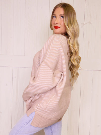 Zenana Exposed Seam Two Tone Ash Mocha Sweater
