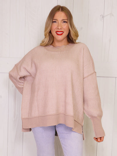 Zenana Exposed Seam Two Tone Ash Mocha Sweater