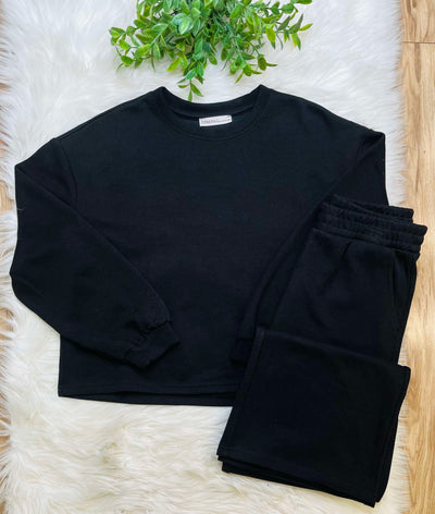 Zenana French Ribbed Pants Set Black