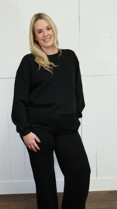 Zenana French Ribbed Pants Set Black