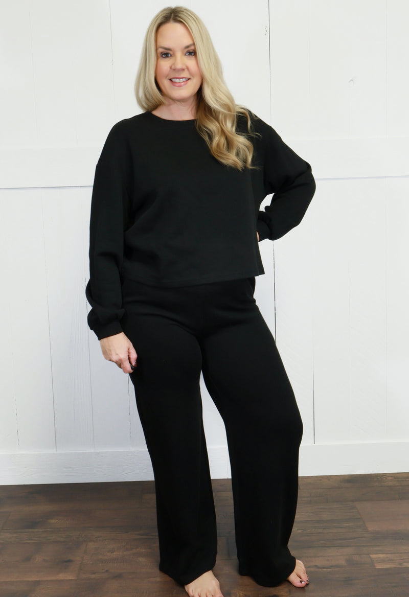 Zenana French Ribbed Pants Set Black