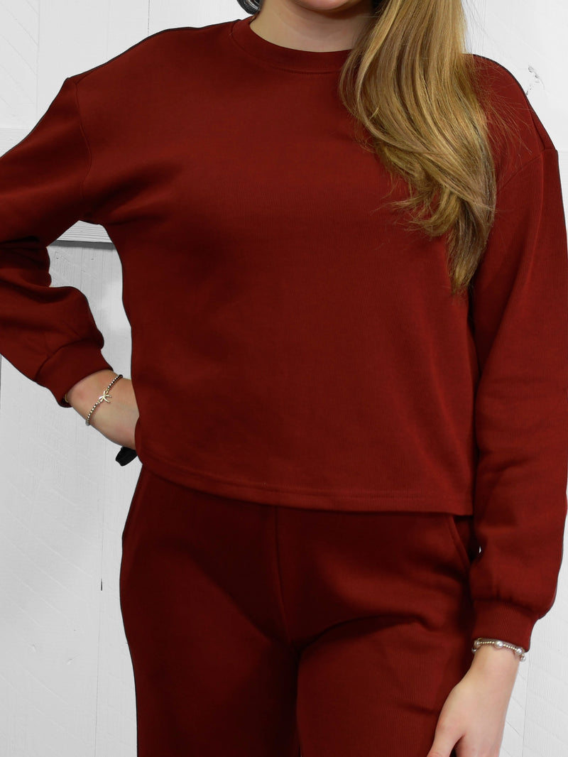 Zenana French Ribbed Pants Set Dark Burgundy