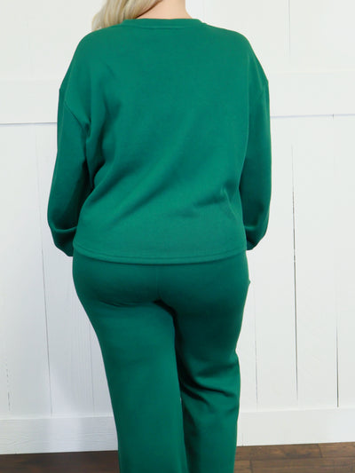 Zenana French Ribbed Pants Set Dark Green