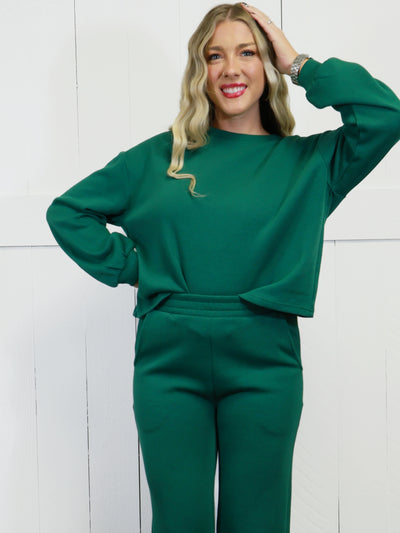 Zenana French Ribbed Pants Set Dark Green