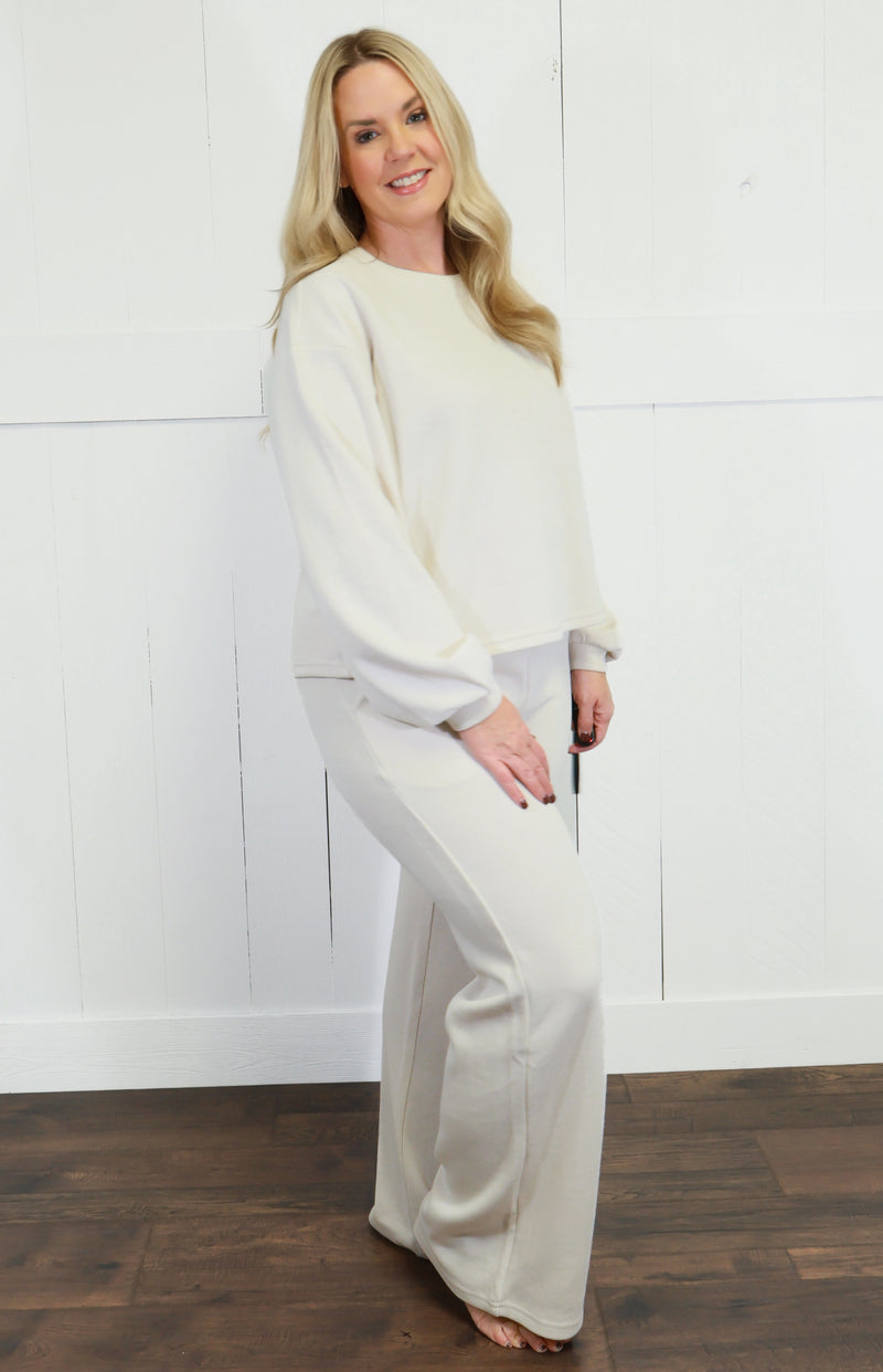 Zenana French Ribbed Pants Set Sand Beige