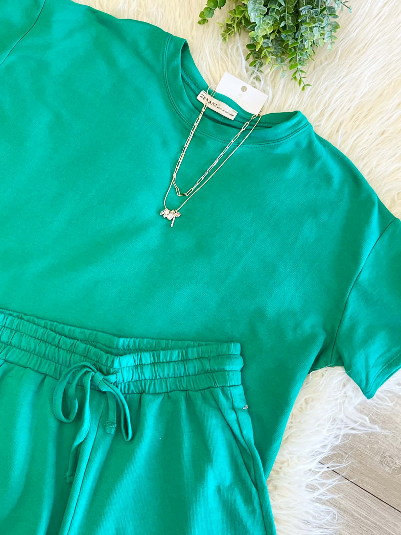 Zenana Kelly Green Short Set Women's