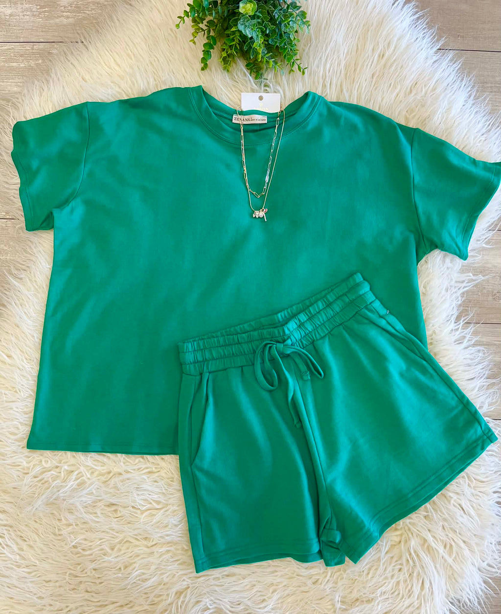 Zenana Kelly Green Short Set Women's