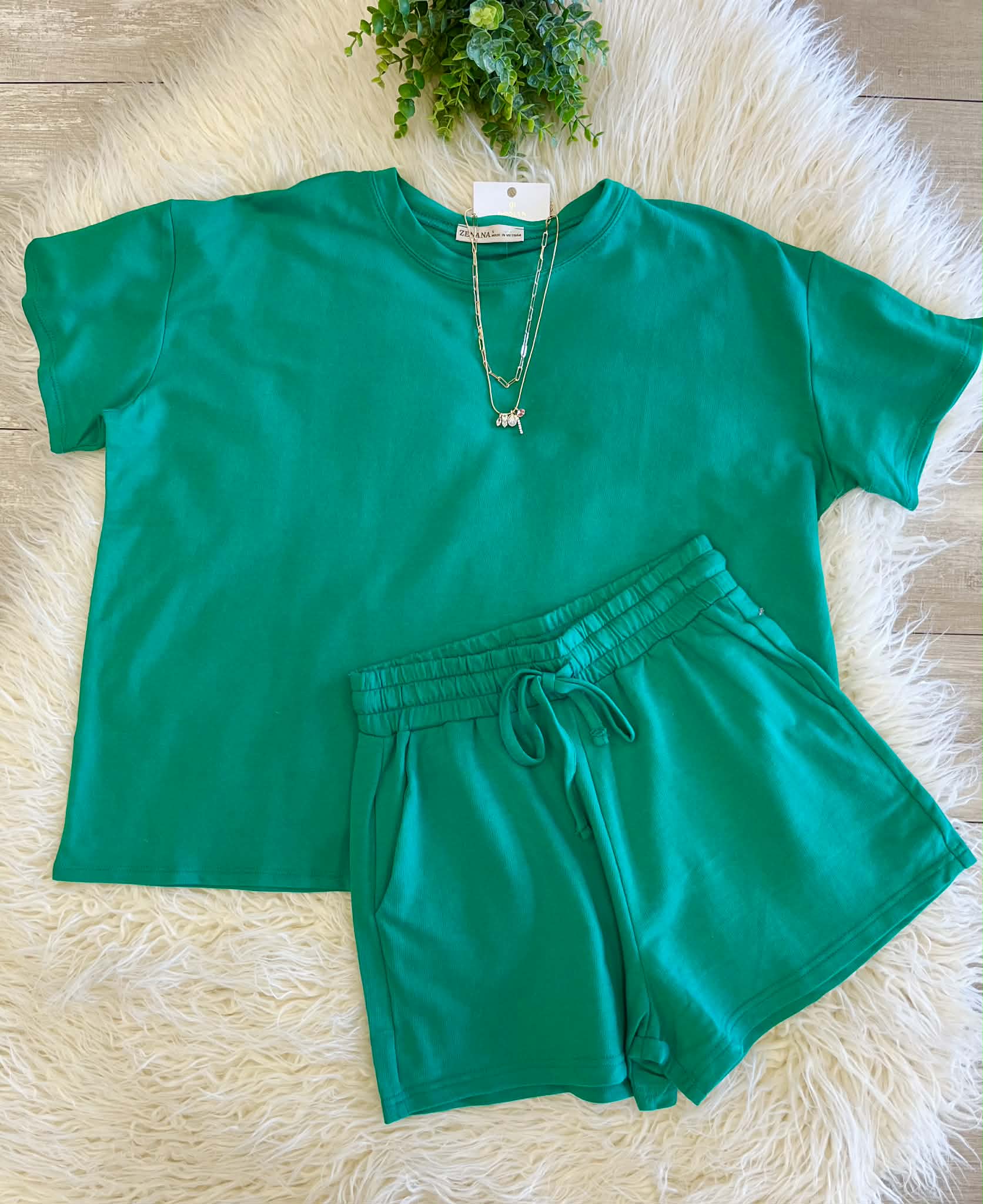 Zenana Kelly Green Short Set Women's