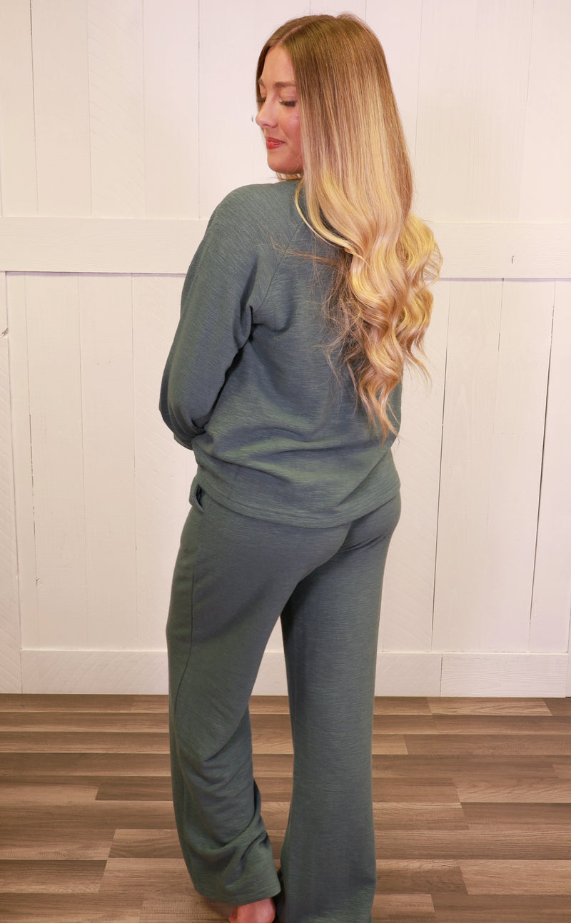 Zenana Long Sleeve Lounge Set Ash Jade