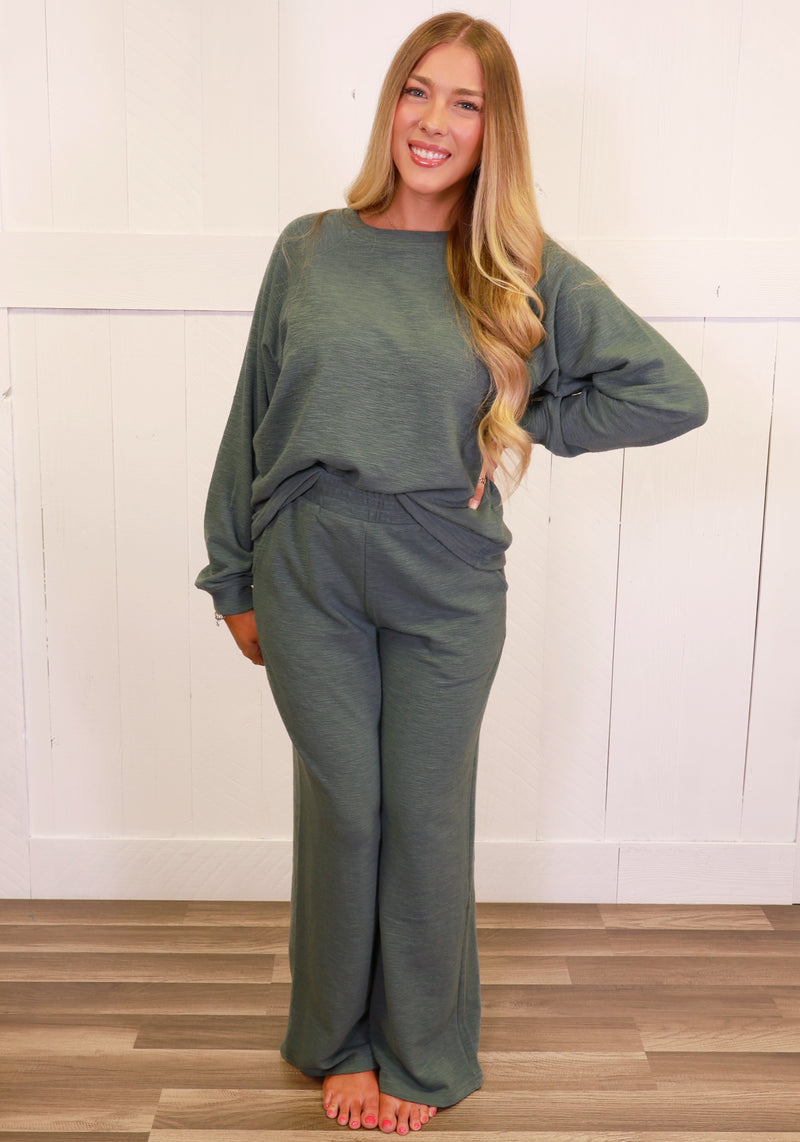 Zenana Long Sleeve Lounge Set Ash Jade