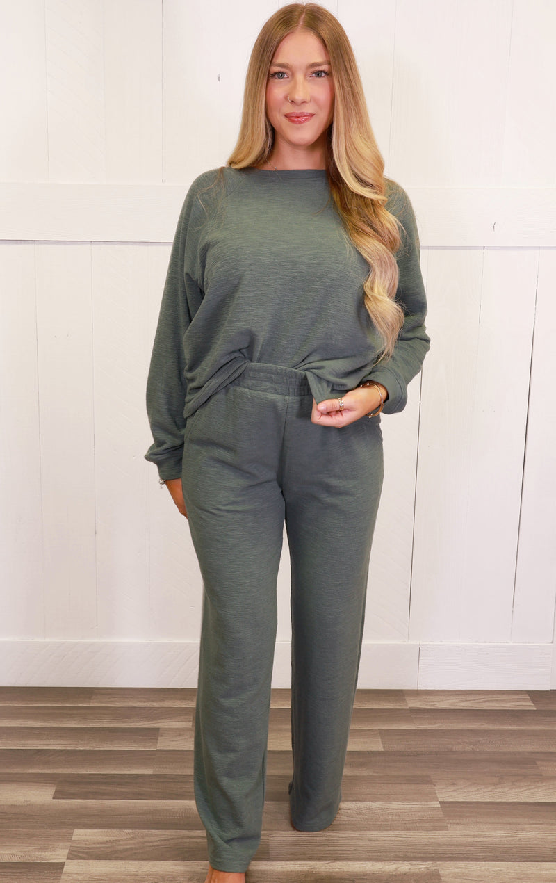 Zenana Long Sleeve Lounge Set Ash Jade