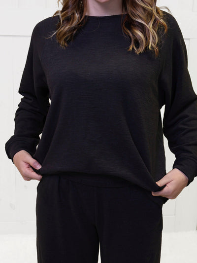 Zenana Long Sleeve Lounge Set Black