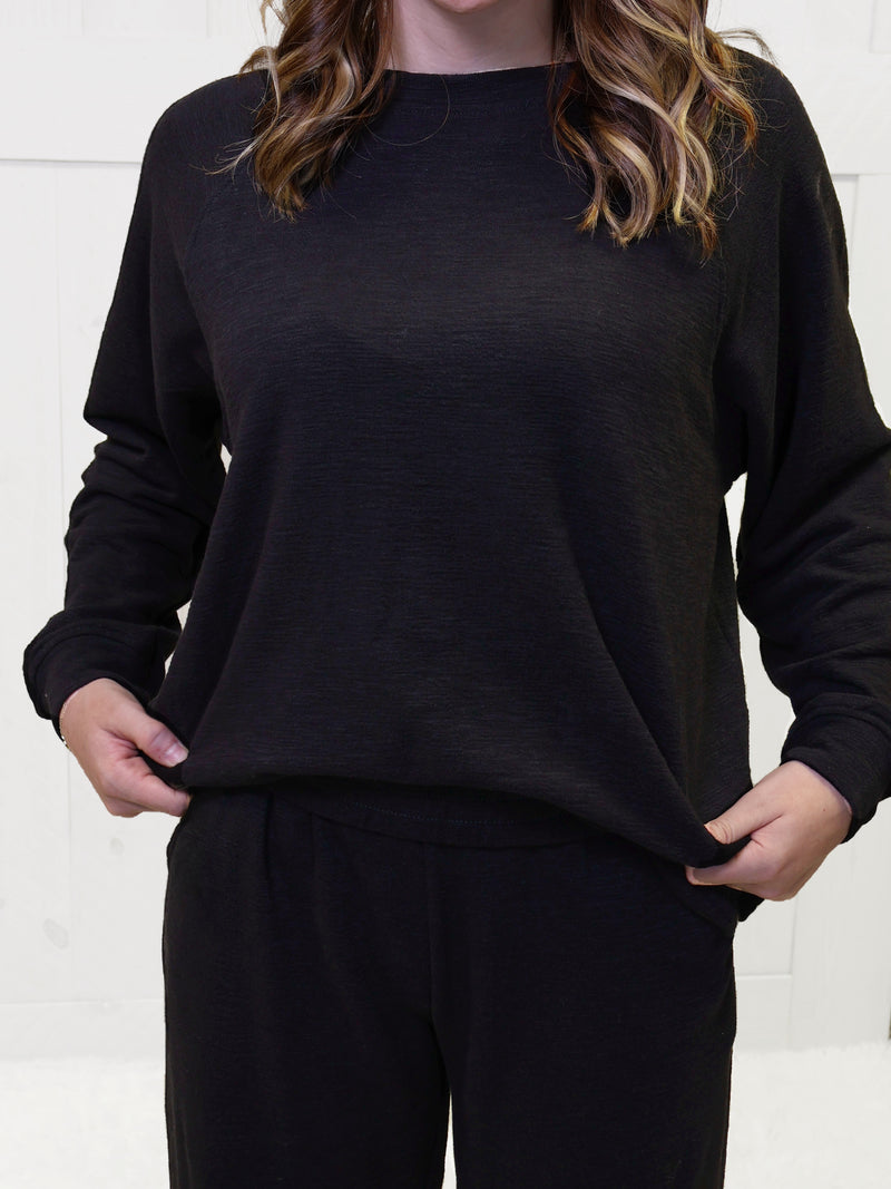 Zenana Long Sleeve Lounge Set Black