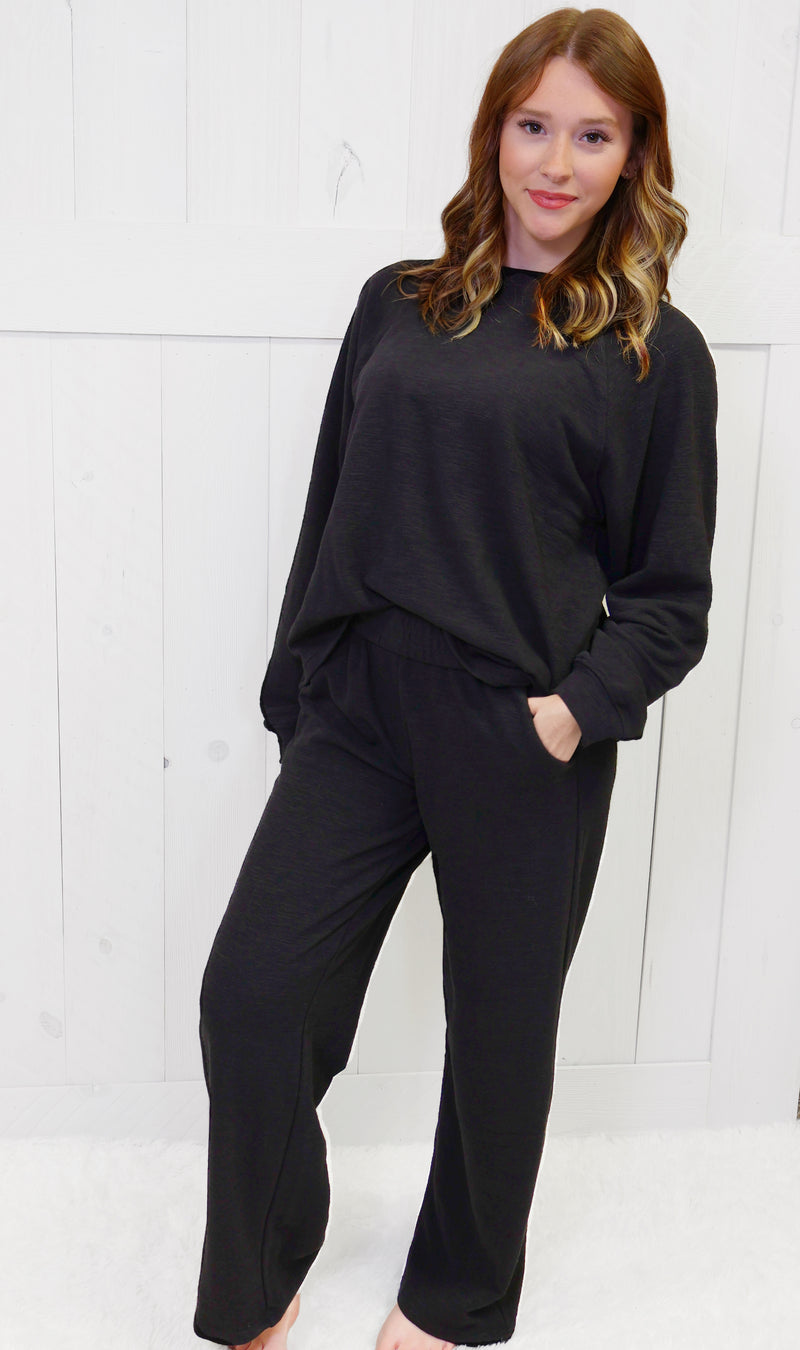 Zenana Long Sleeve Lounge Set Black