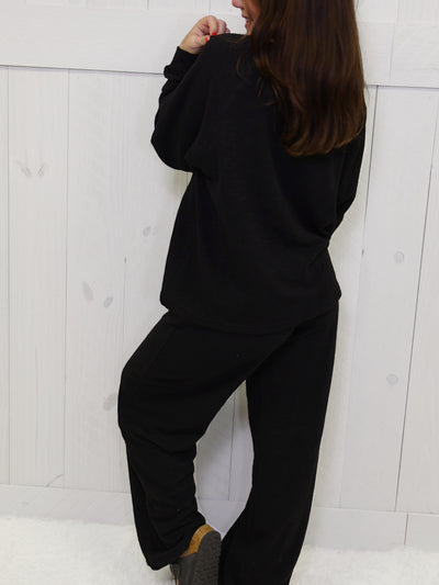 Zenana Long Sleeve Lounge Set Black