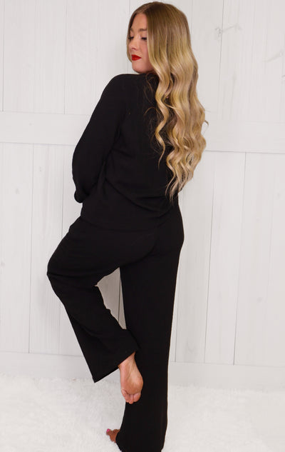 Zenana Long Sleeve Lounge Set Black
