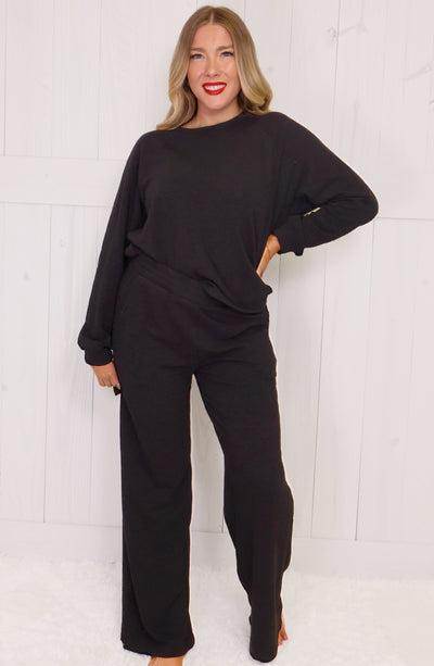 Zenana Long Sleeve Lounge Set Black