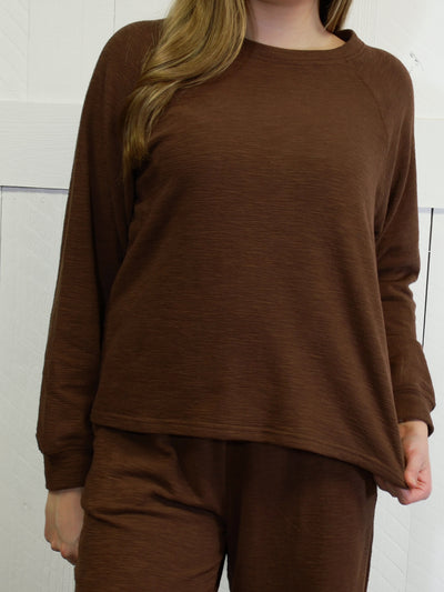 Zenana Long Sleeve Lounge Set Brown