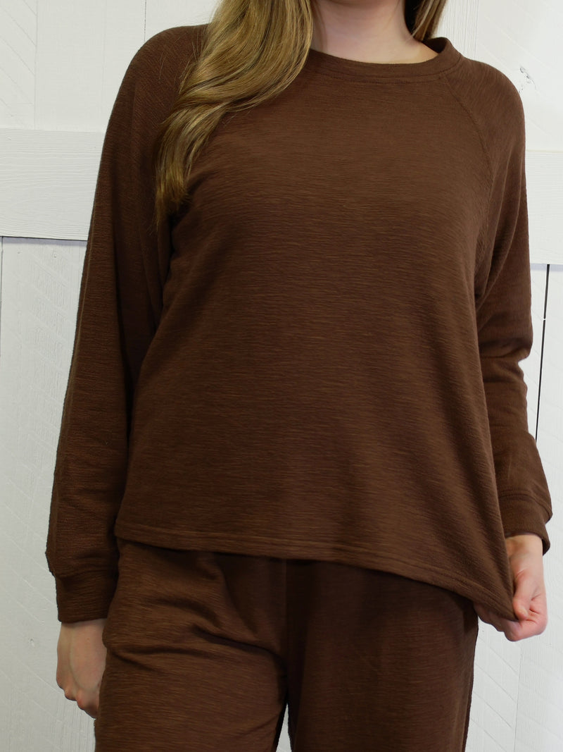 Zenana Long Sleeve Lounge Set Brown